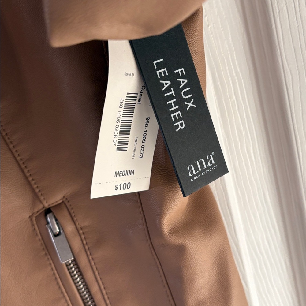 NWT a.n.a Camel Vegan Leather Moto Jacket M - Picture 4 of 8